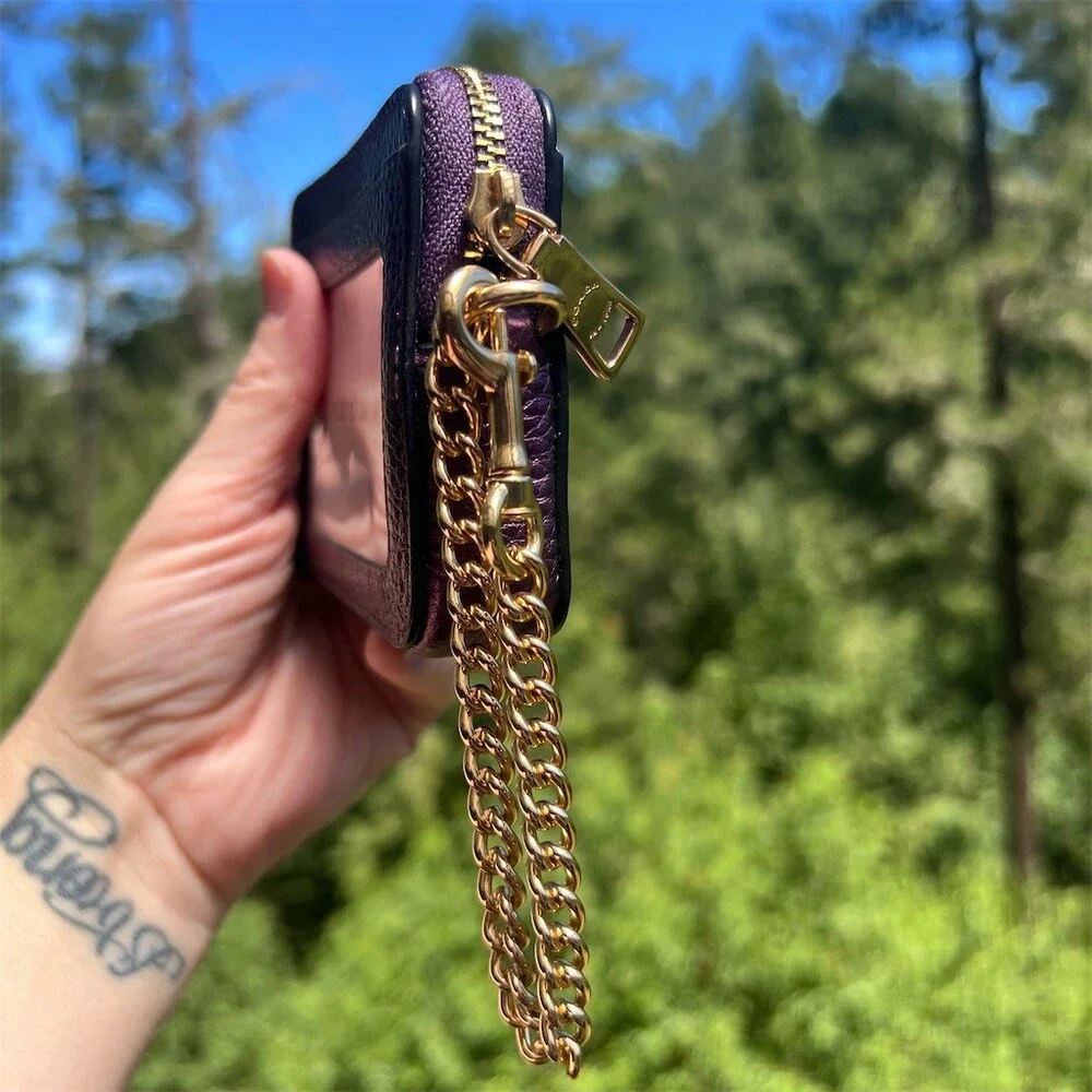 COACH Metallic Purple Zip Card Case Cardholder Wallet ID Holder Gold Hardware